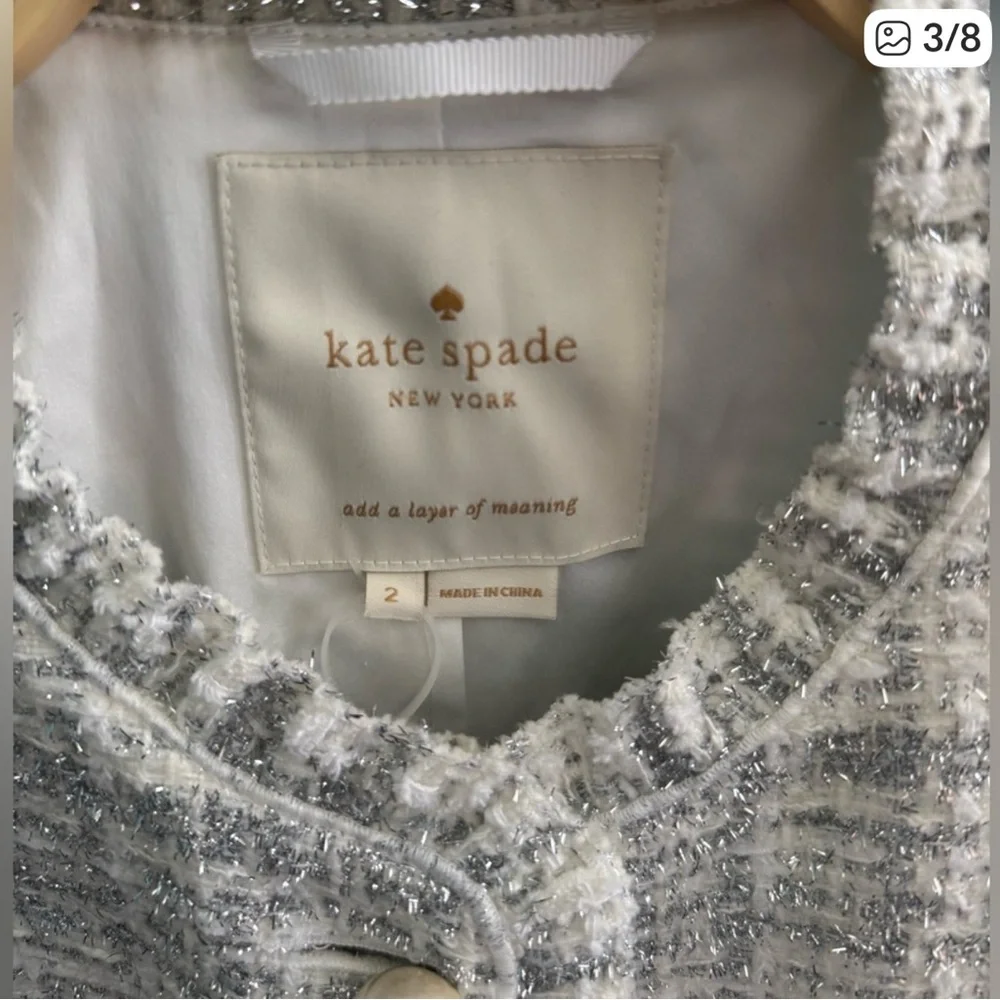 Kate Spade New York Cream Star Bright Sparkle Tweed Coat Size 0–10 | NWOT - Picture 2 of 10